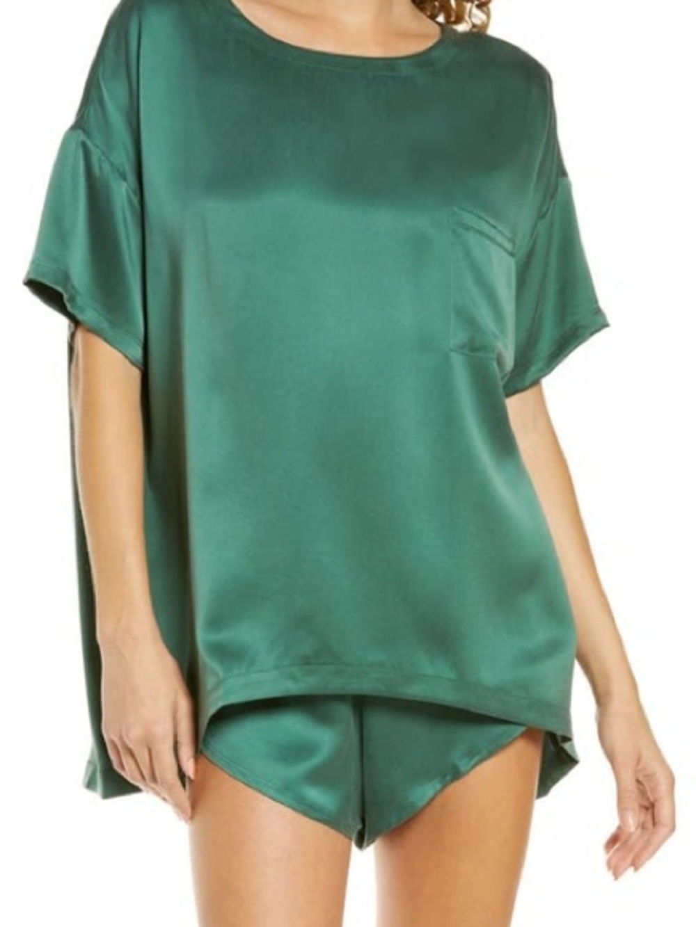 Lunya Emerald Green Silk Tee and Short Set